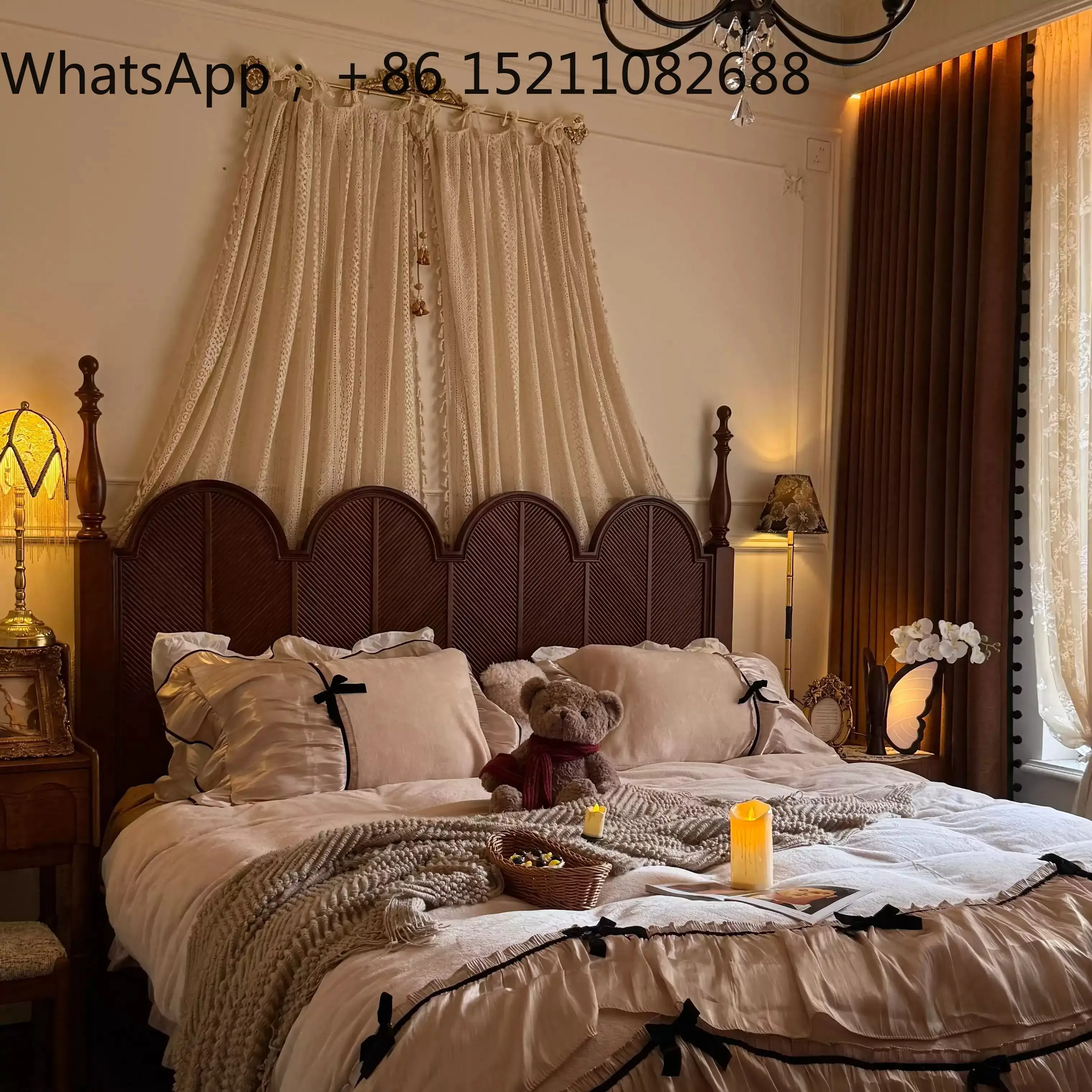 SCY brass bed mantle frame bed head curtain door curtain lace tassel lazy home decoration