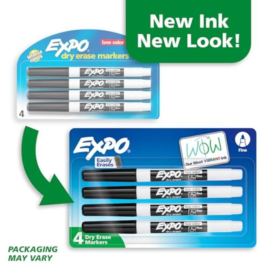Low Odor Dry Erase Markers, Fine Tip, Black, 4 Count - Home Organization, Study Supplies
