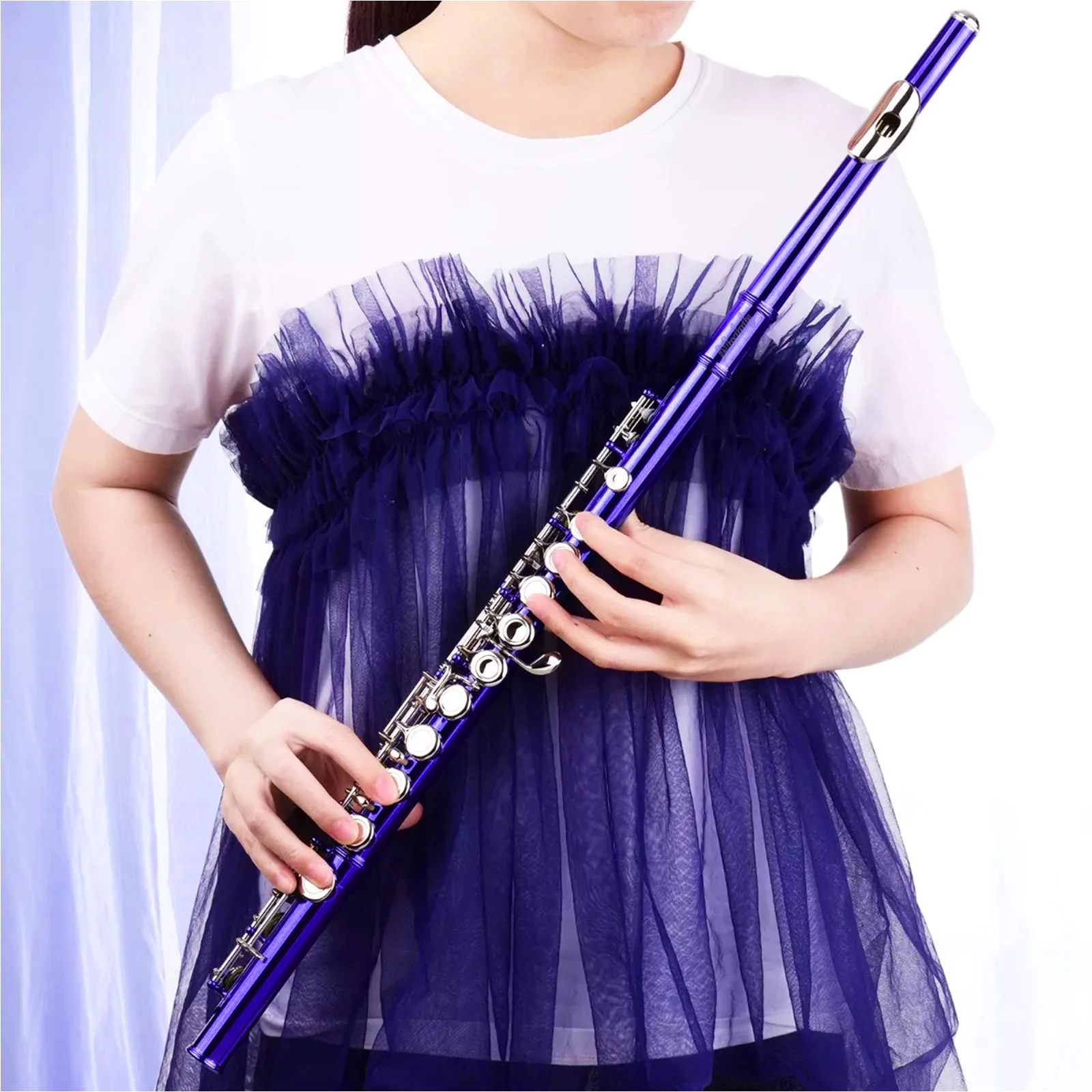

1Set Long Cupronickel Flute C Flute 16 Keys Elegant Craftsmanship Band Instrument for Practice School Music Class