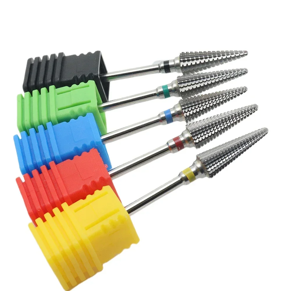 1pc 5-in-1 Carbide Professional Tungsten Steel Nail Drill Bit Gradient Teeth Design for Pre-treatment and Removal