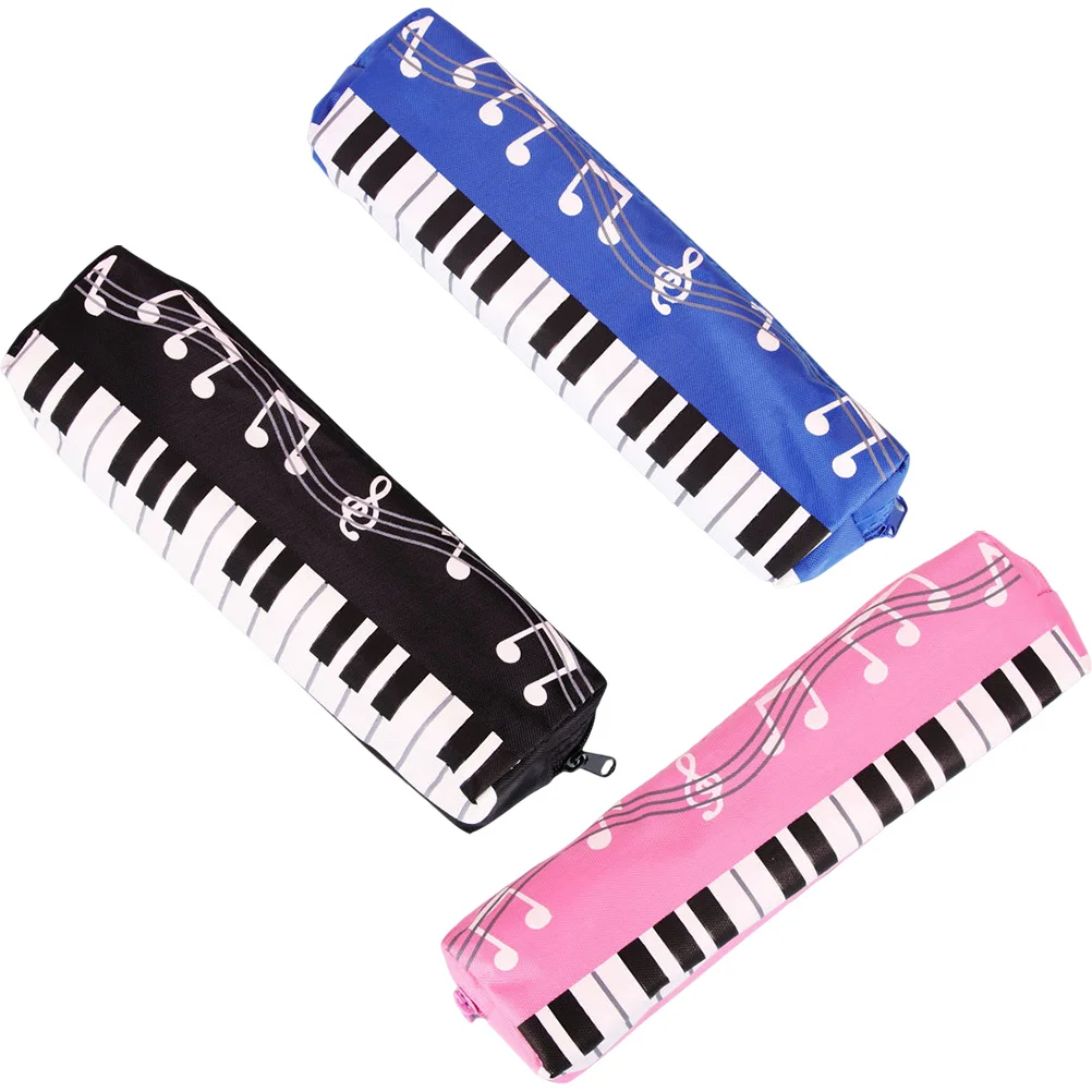 

3 Pcs Piano Pen Bag Pencil Storage Zipper Holder Student Pouch Cute School Multifunction