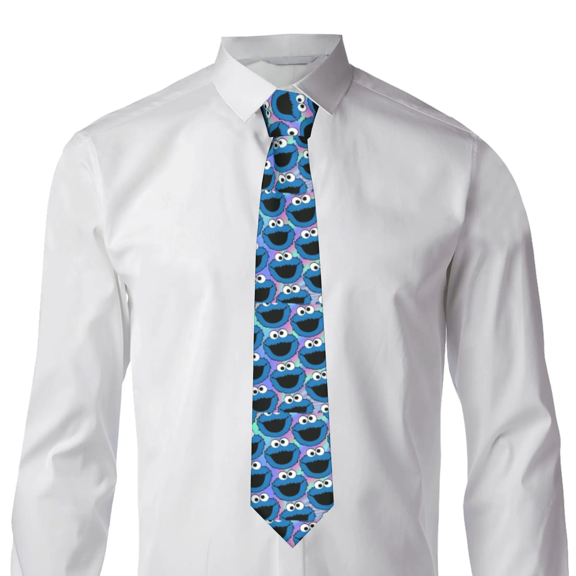 Custom Cookies Anime Monsters Neck Ties Men Elmo Cartoon Cravat For Father's Day