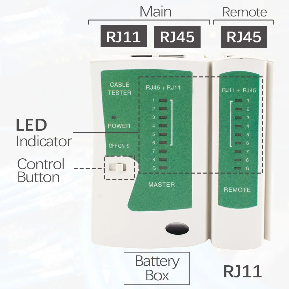 جهاز اختبار كابل الشبكة RJ45 أداة اختبار كابل إيثرنت Lan لكابل Cat5 Cat6 CAT7 8P 6P LAN وكابل الهاتف RJ11