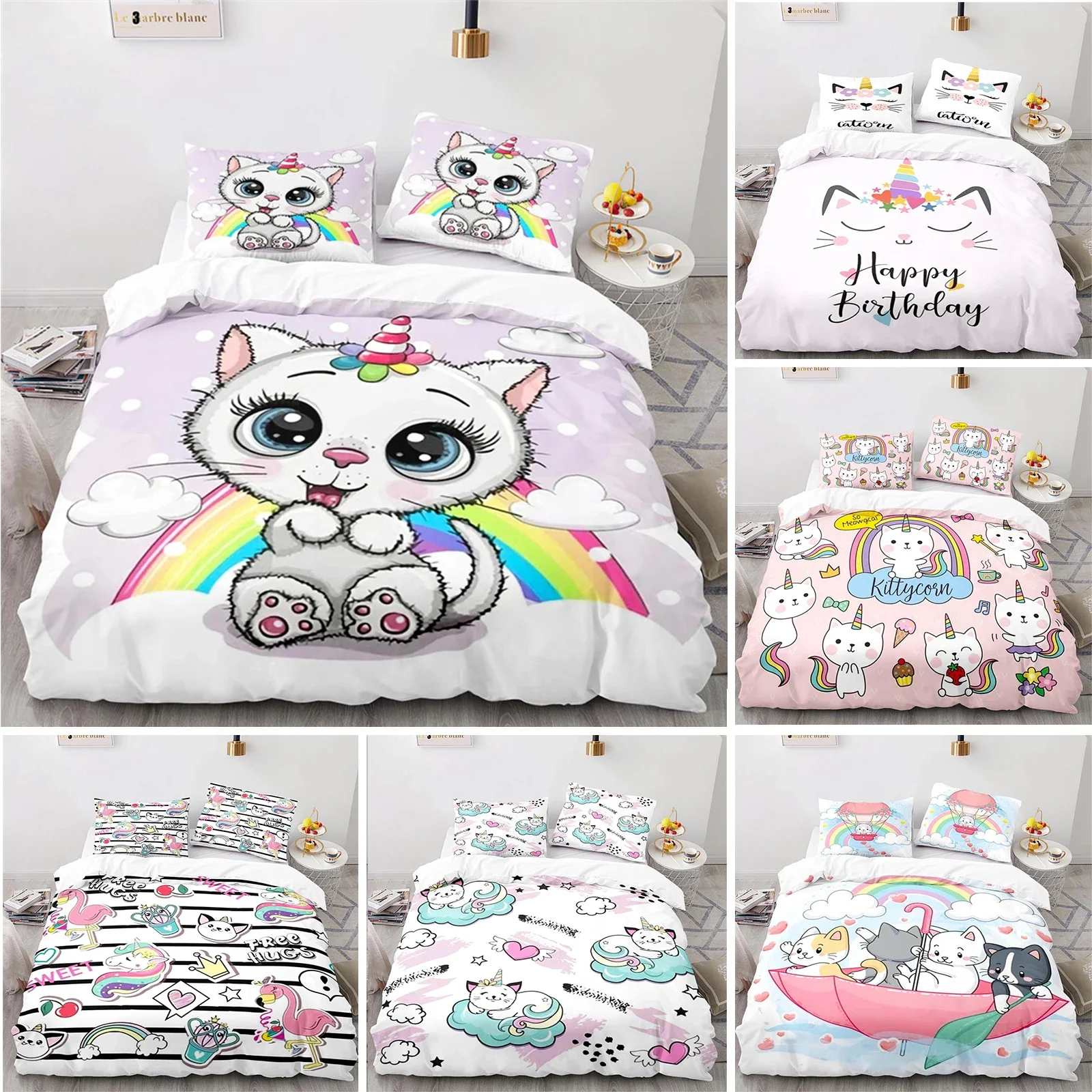 

Kids Unicorn Duvet Cover Twin Cartoon Magical Animal Bedding Set Microfiber Cute Rainbow Cat Comforter Cover For Girls Teen Gift