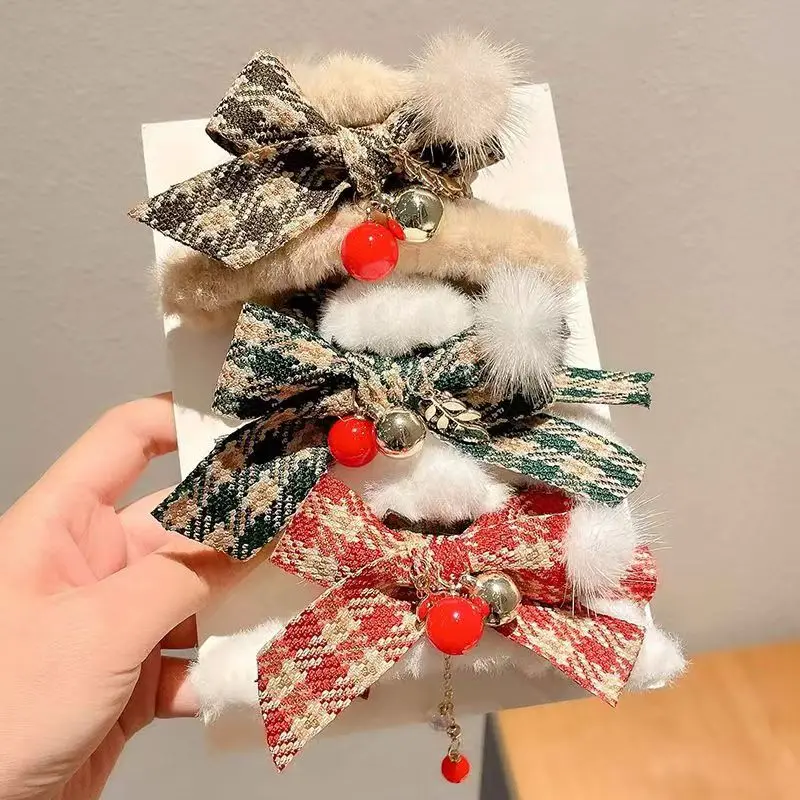 

Fall Winter Hot Selling Bow Hair Claw for Women Sweet Temperament Tassel Plush Grab Clip Pom Pom Shark Clip Bun Hair Clasp