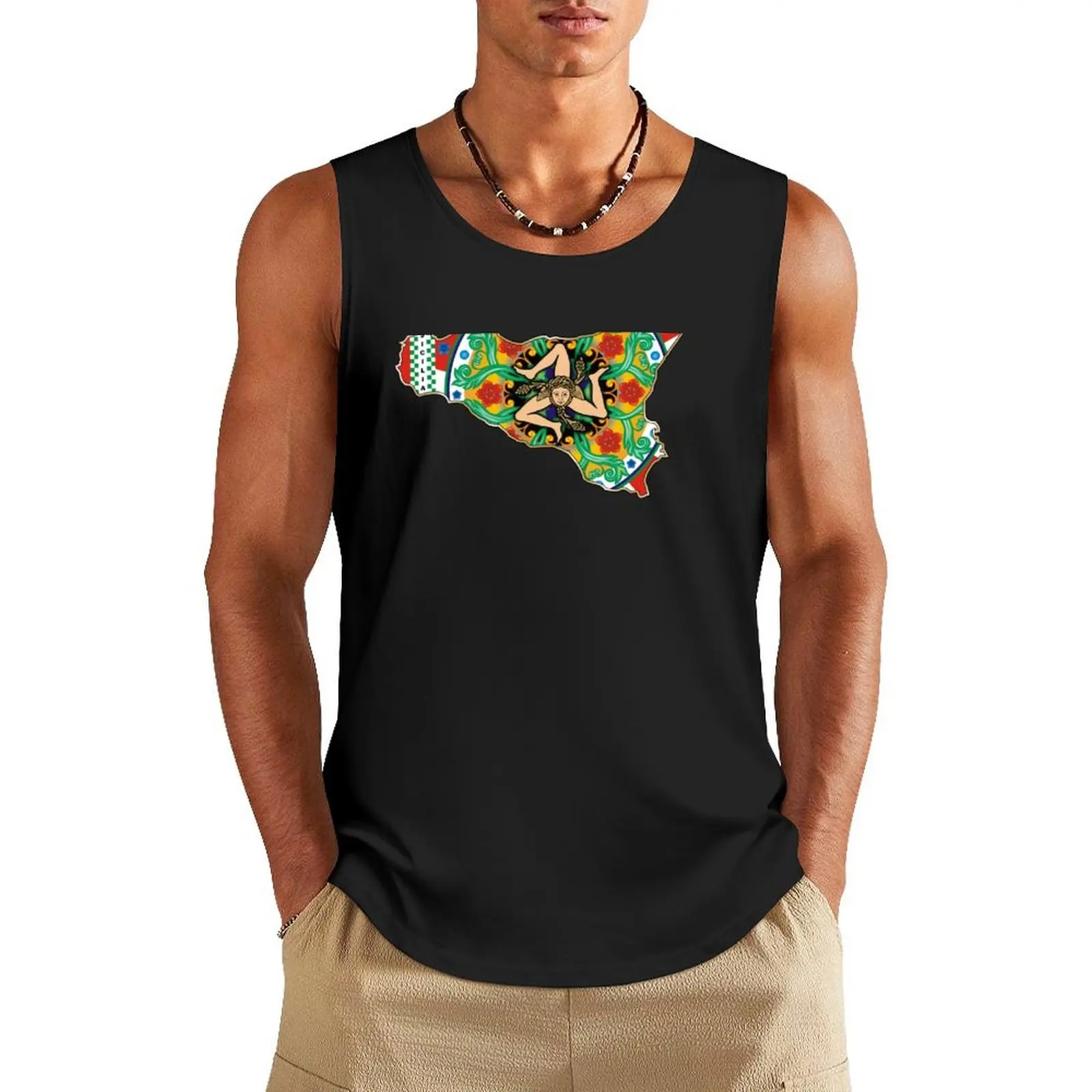 

Sicilia maioliche green Tank Top gym men t-shirt Men's Vest for boy T-shirt sports