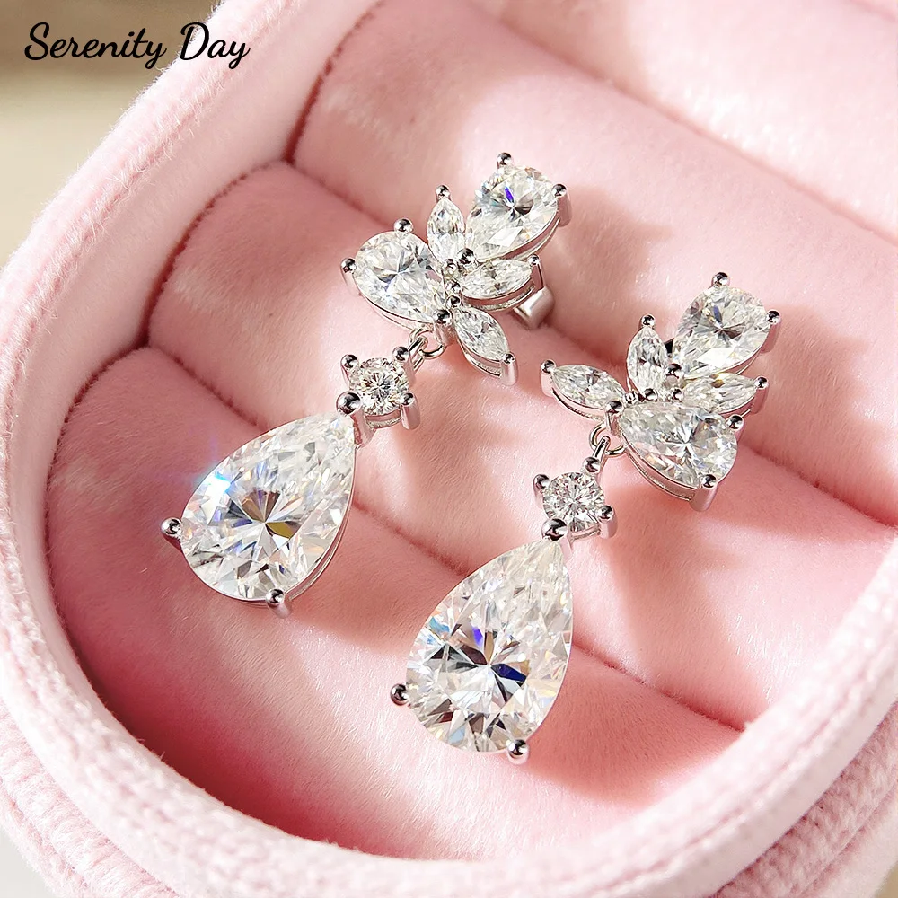 Serenity 8.8cttw All Moissanite Drop Earrings Women Wedding Gift S925 Sterling Silver Pear Cut Lab Diamond Luxuy Earring Jewelry
