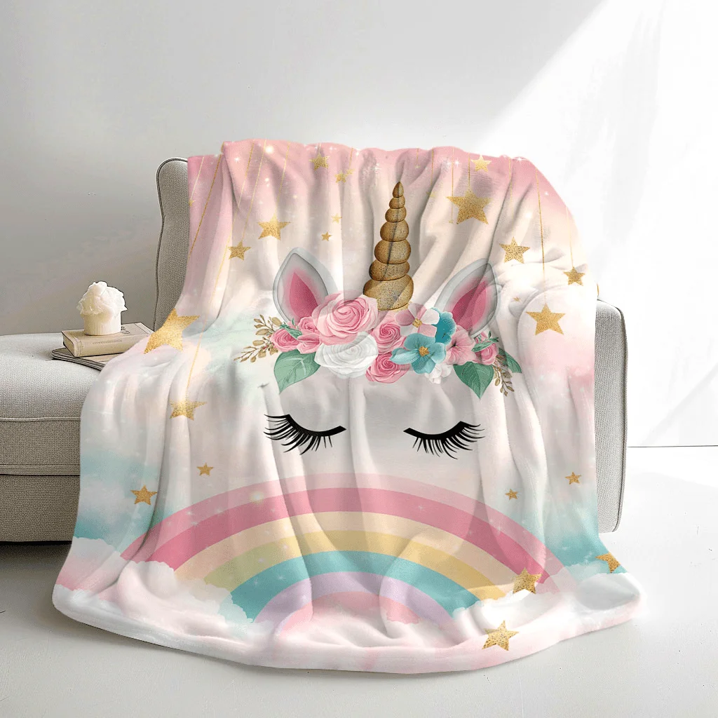 Plus Unicorn Element 1pc Unicorn, Rainbow, Star, Cloud Printed Blanket, Soft And Warm Commemorative Blanket, Suitable for Memora