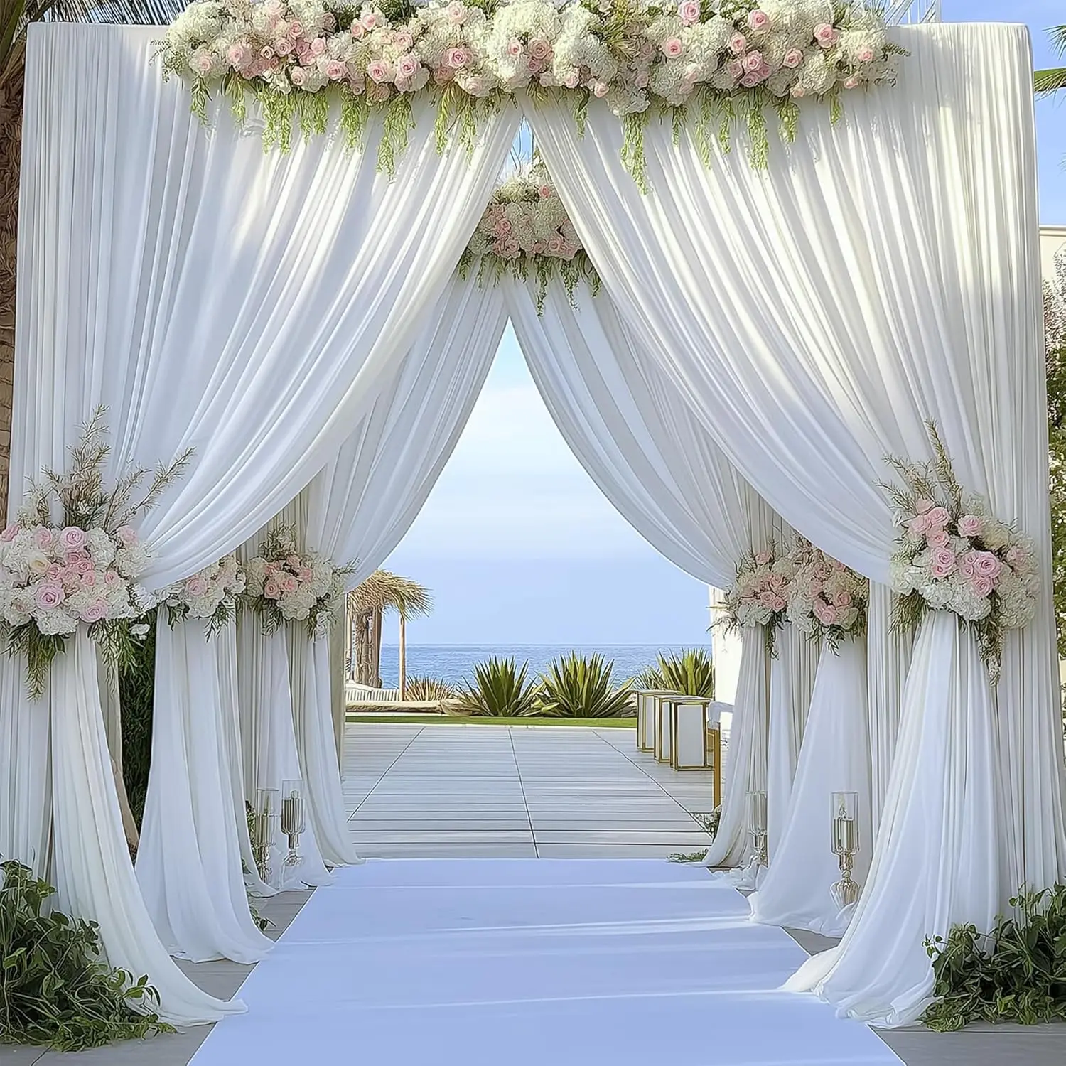 

20×12 ft Wrinkle Free Beige Backdrop Curtain for Weddings Parties, 4 Panels 12ft Silky Polyester Wedding Drapes Backdrop Photo