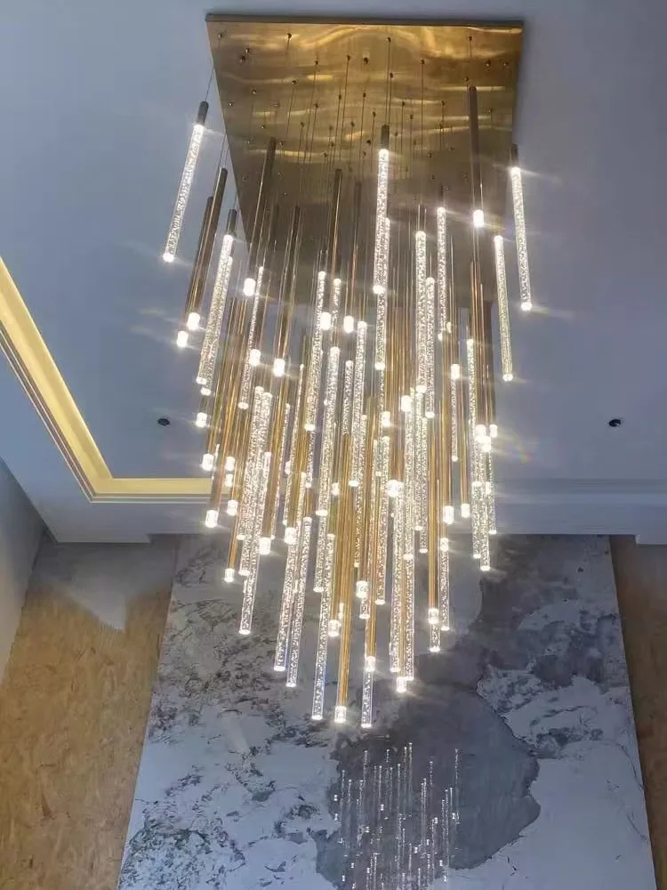 

Golden Crystal Chandelier Nordic Modern Villa Chandeliers Spiral Staircase Lighting Customized Circle Long Strip Pendent Lights