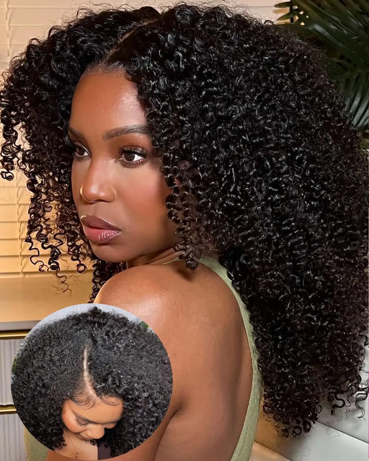 Afro Kinky Curly V Part Human Hair Wigs for Women 200 Density Machine Made Upgrade V Part Wig Curly Peruvian Hair Natural Color