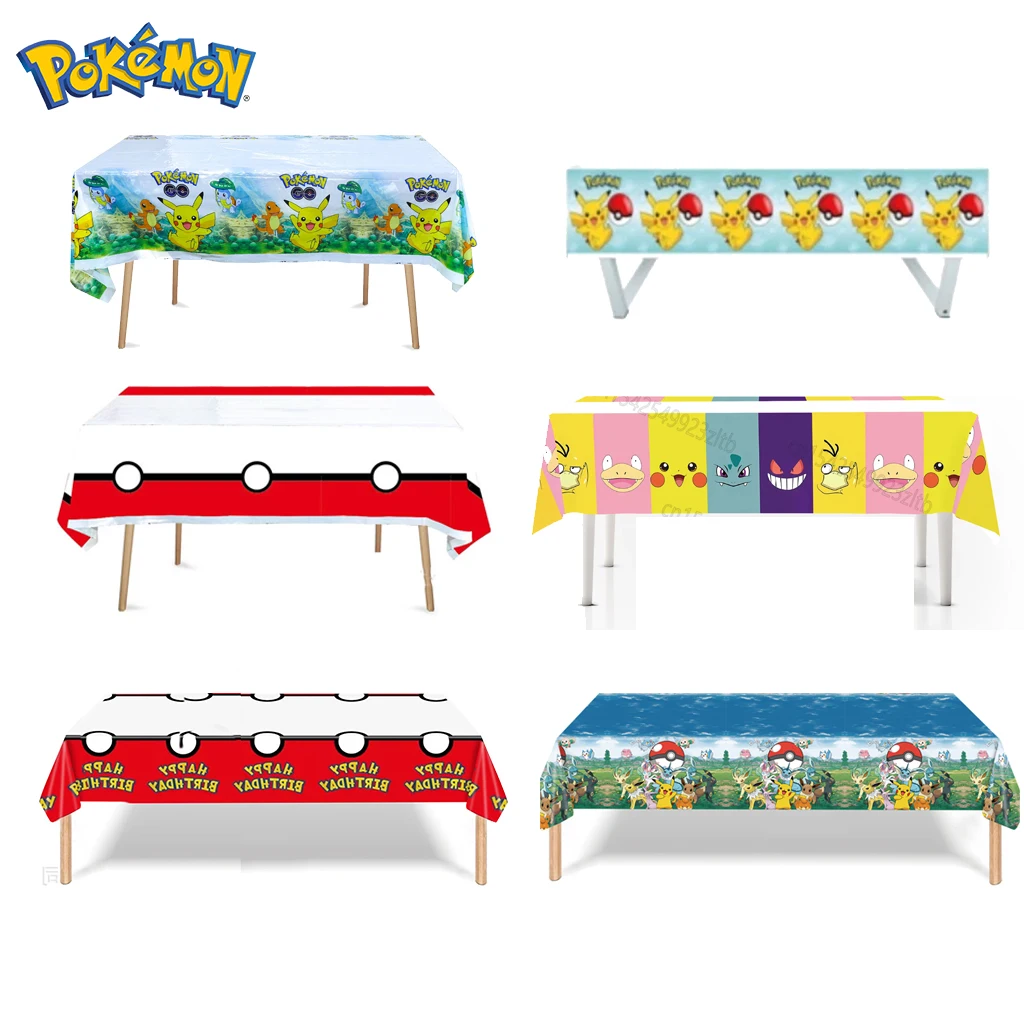 Anime Pokemon Tablecloth Birthday Party Decorations Disposable Tableware Cartoon Pika TableCover Baby Shower Kids Party Supplies