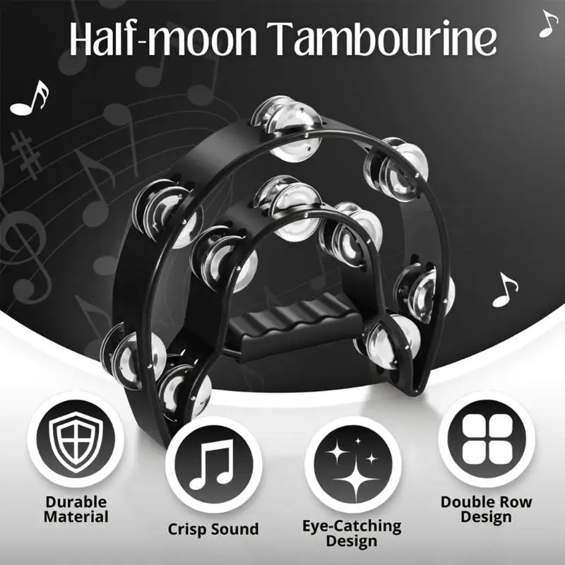 Half Moon Hand Tambourine With Double Row Metal Jingles And Durable Build Perfect For Parties Concerts Karaoke Events