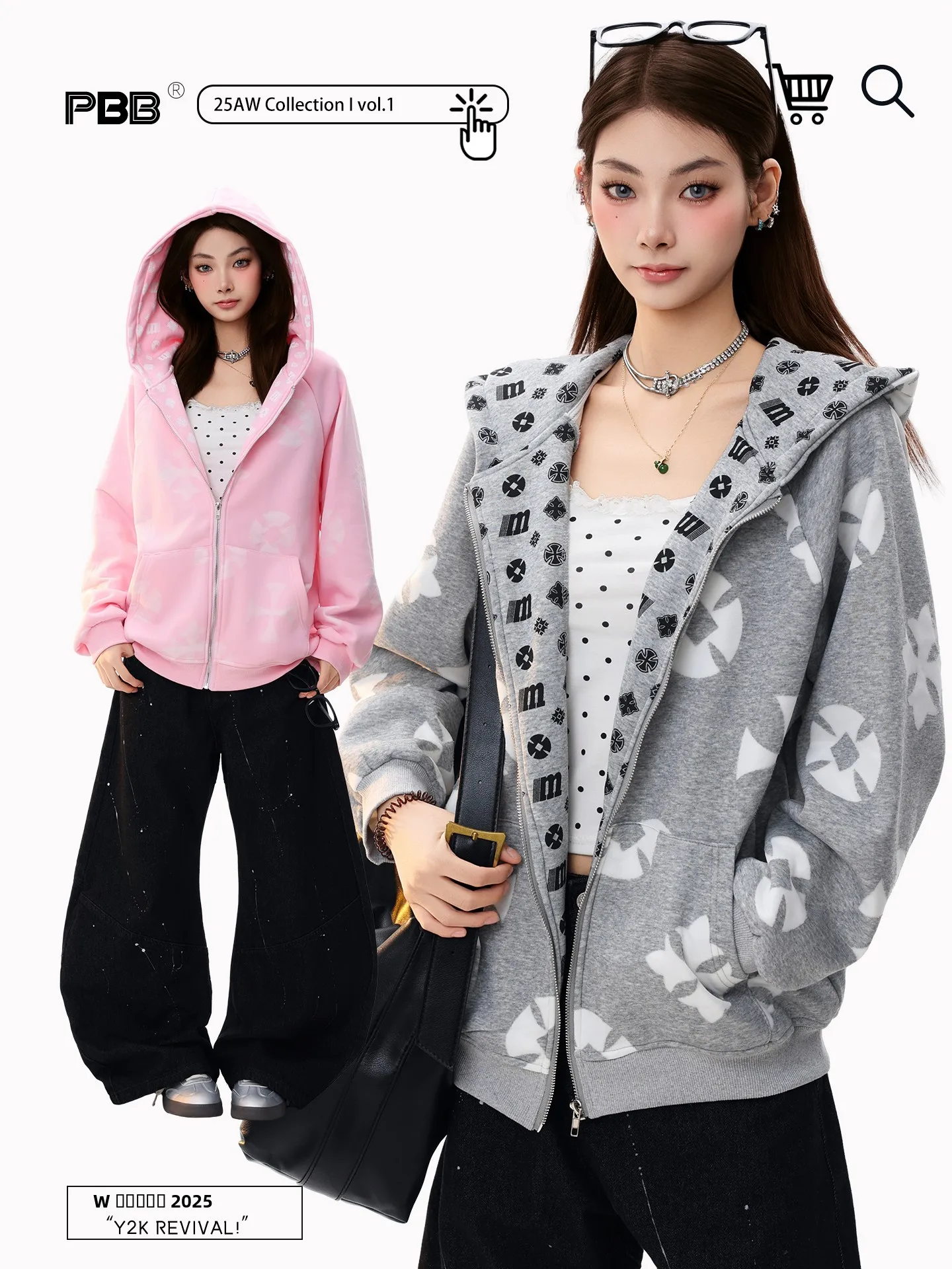 

PBB American Retro Patterned Fce Lined Thiened Zipper Jaet Women's Winter Coat Hooded Open Cardigan Sweatirt