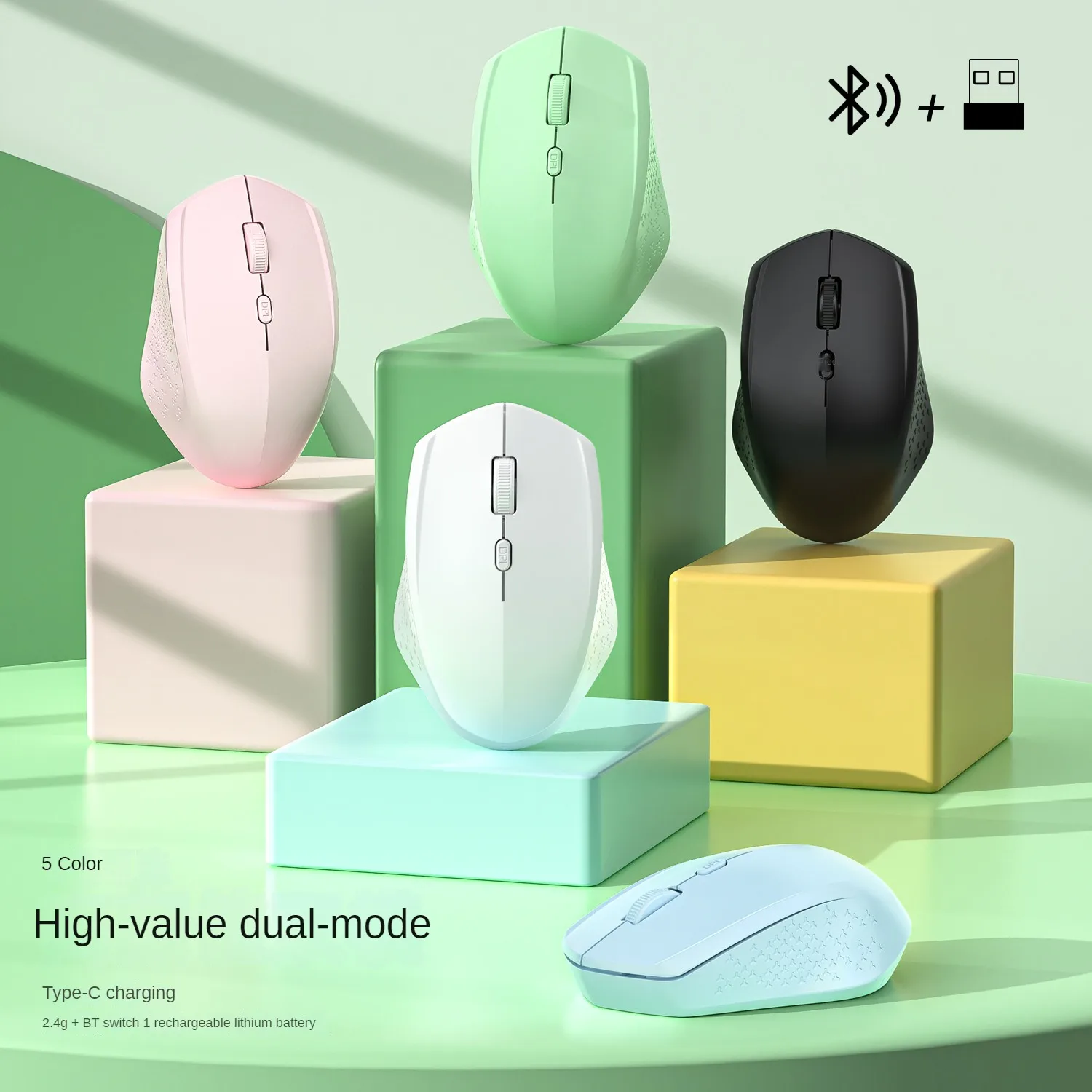 Rechargeable Bluetooth Wireless Mouse Computer 1600DPI Silent Mice with 2.4GHz USB Receiver for PC MacBook Tablet Laptop Mouse