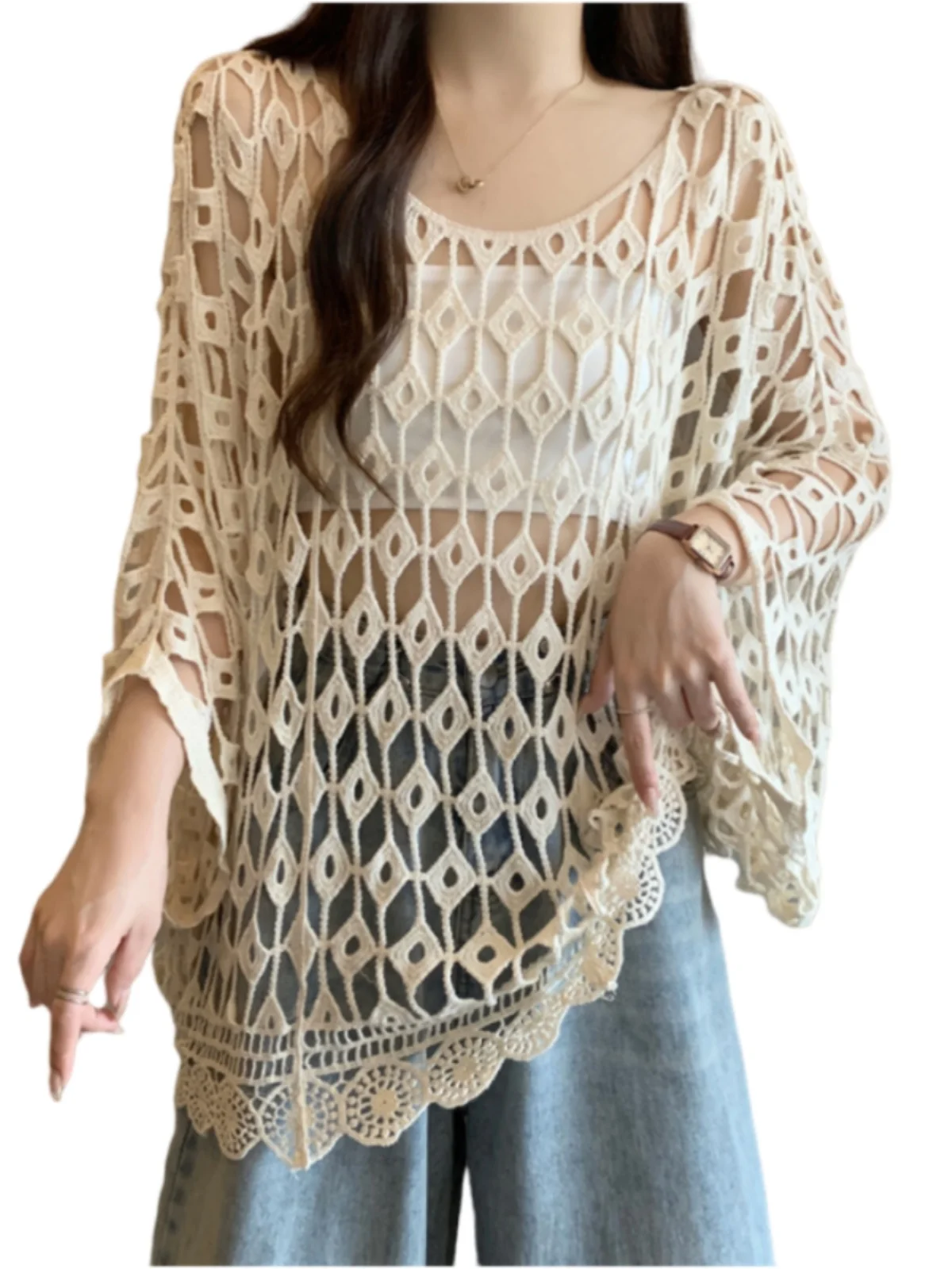 

batwing sleeve t shirts women hollow out pullovers