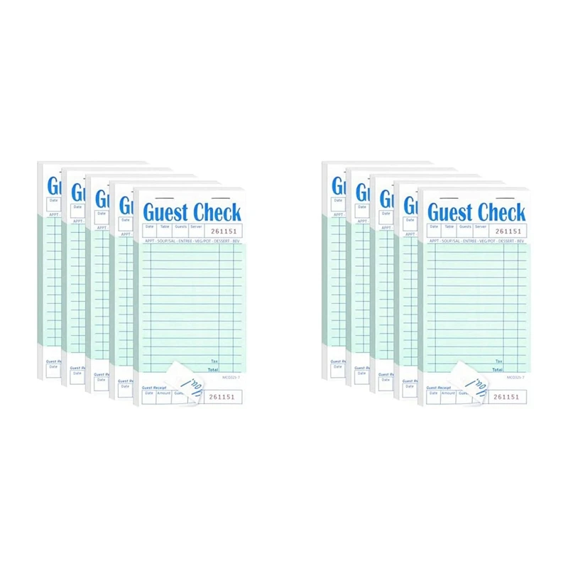 HOT SALE 10 Pack Guest Check Books, Server Note Pads For Restaurant, Green Waiter Checkbook, Restaurant Order Pad 50 Sheets/Pack