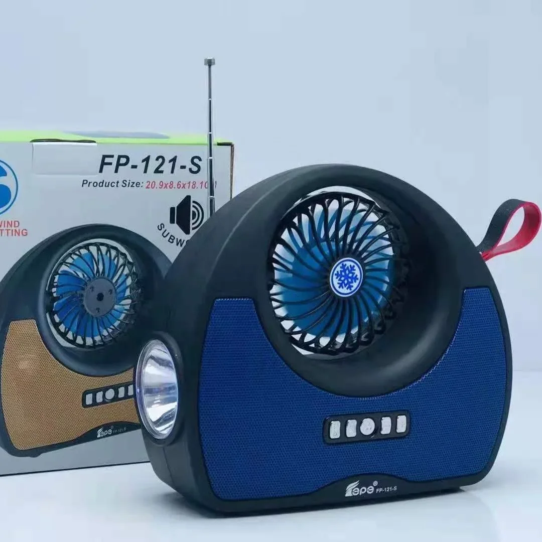 FEPE-Leitor de música sem fio recarregável com rádio FM e ventilador, portátil, exterior, MP3, FP-121-S