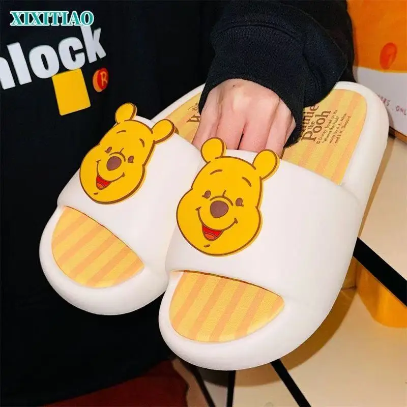 

real photos plus big size new Couple Home Female Cute Indoor Bathroom Anti Slip Winnie the Pooh Bear fashion women man Slippers