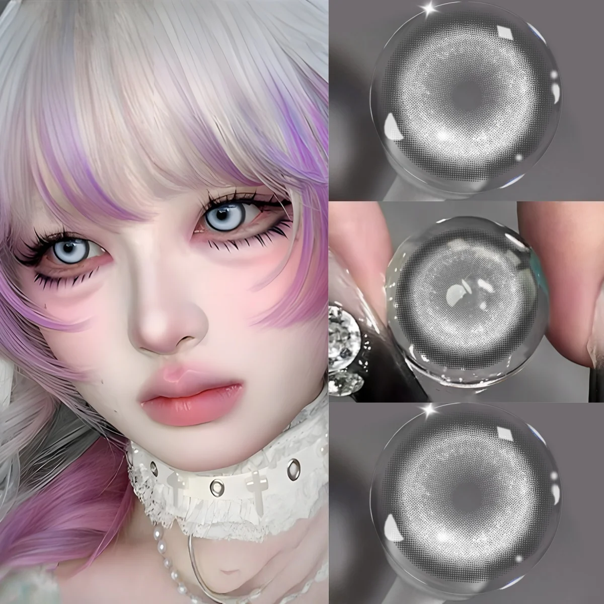 VISUASHOW Cyber Anime Cosplay Linsen Violette Weiche Farbige Kontaktlinsen für Halbjährlichen Gebrauch für Tägliche Party-Kosmetik Augenkontakte – Detail 9
