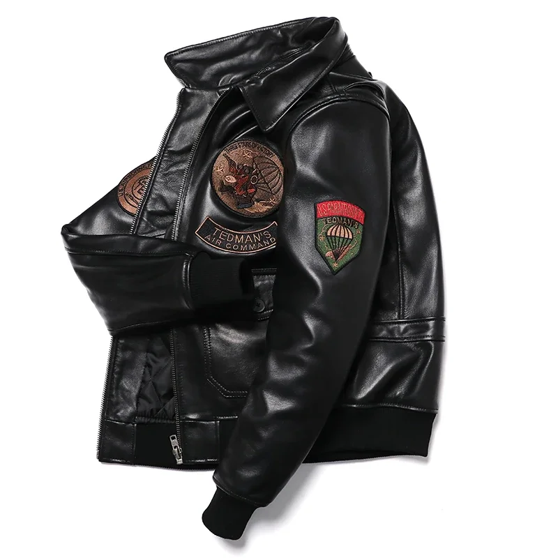 2025 New Embroidery Sheepskin Jacket Men\'s Natural Genuine Leather G1 Air Force Pilots Coat Thicken Warm Soft Clothes