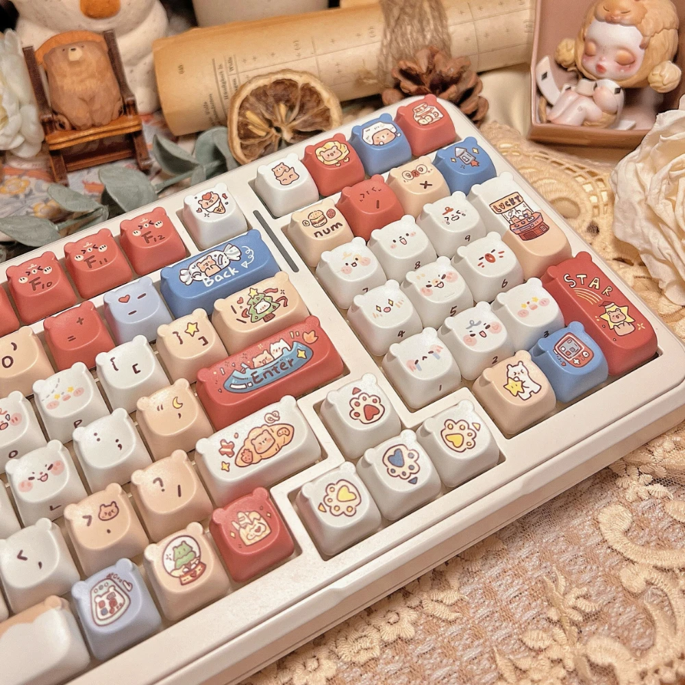 ECHOME Bear Workshop Theme Keycap Set PBT Custom Cute Bear Keyboard Cap MAO Profile Key Cap for Mechanical Keyboard Accessories