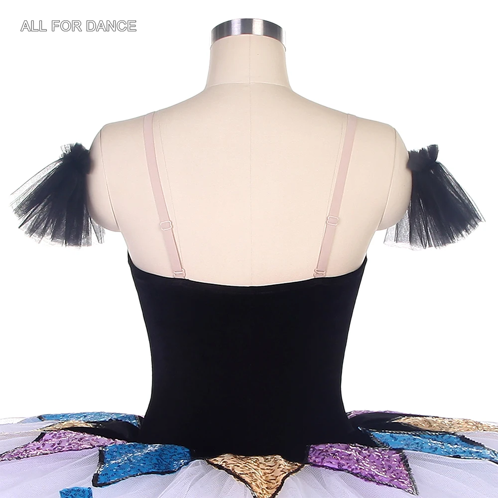 Tutu de danse de ballet à motif arlequin pour filles et femmes, corsage en velours noir, tutu de pansement de ballet professionnel, tutu plissé BLL466