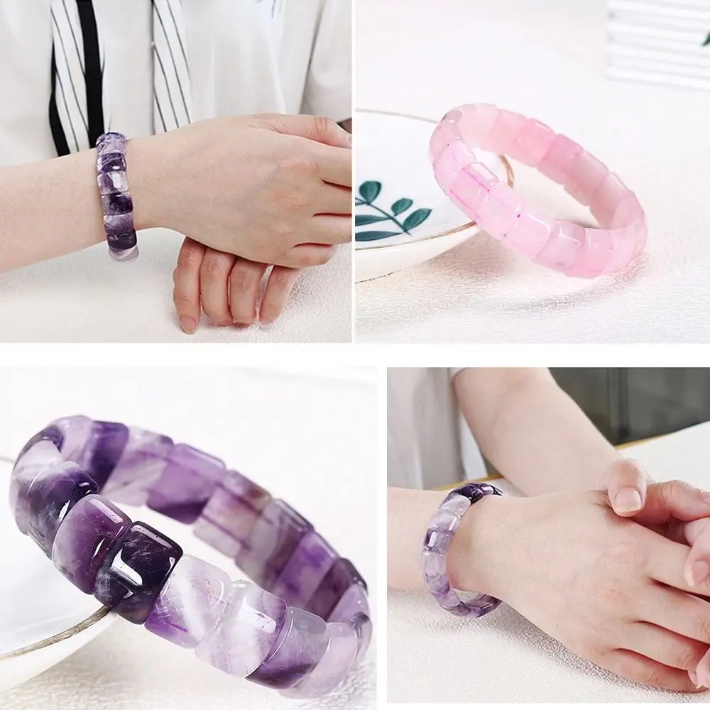 Wrist Bracelet Crystal Bangle Energy Healing Rose Quartz Purple Amethyst Square Beads Bracelet Natural Stone Bracelet