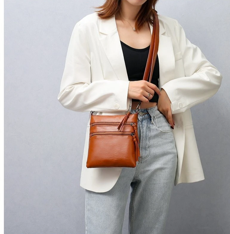 

Женская сумка через плечо из мягкой кожи из искусственной кожи с несколькими карманами, вертикальная водонепроницаемая сумка на молнии для хранения, диагональная сумка