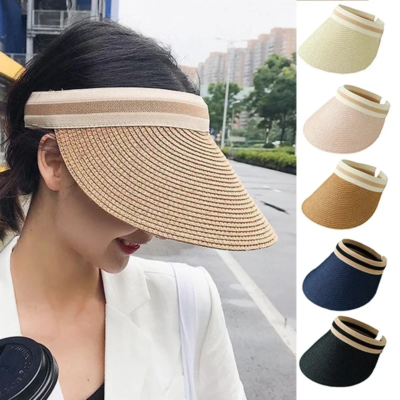 Female Outdoor Beach Handmade Sun Hats Summer New Hollow-top Straw Hat for Women Girls Long Brim UV Protection Sunscreen Cap