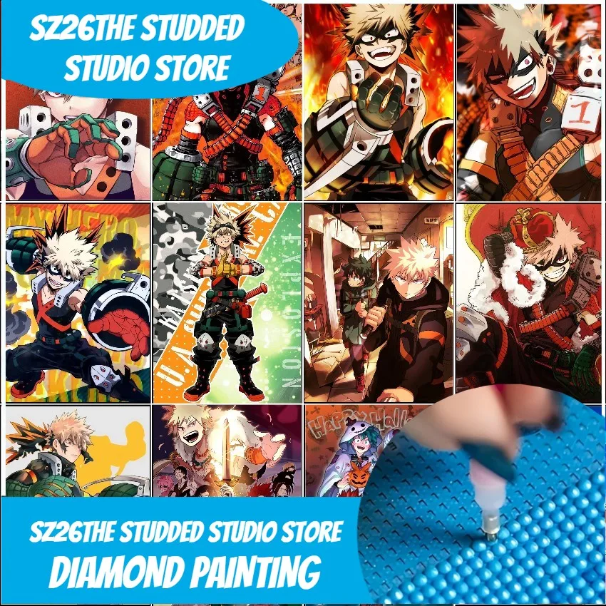 Sz26The Studded 5D DIY My Hero Academia Japanese Anime Diamond Mosaic Painting Fight Friends Izuku Shoto Katsuki Crystal Photo H