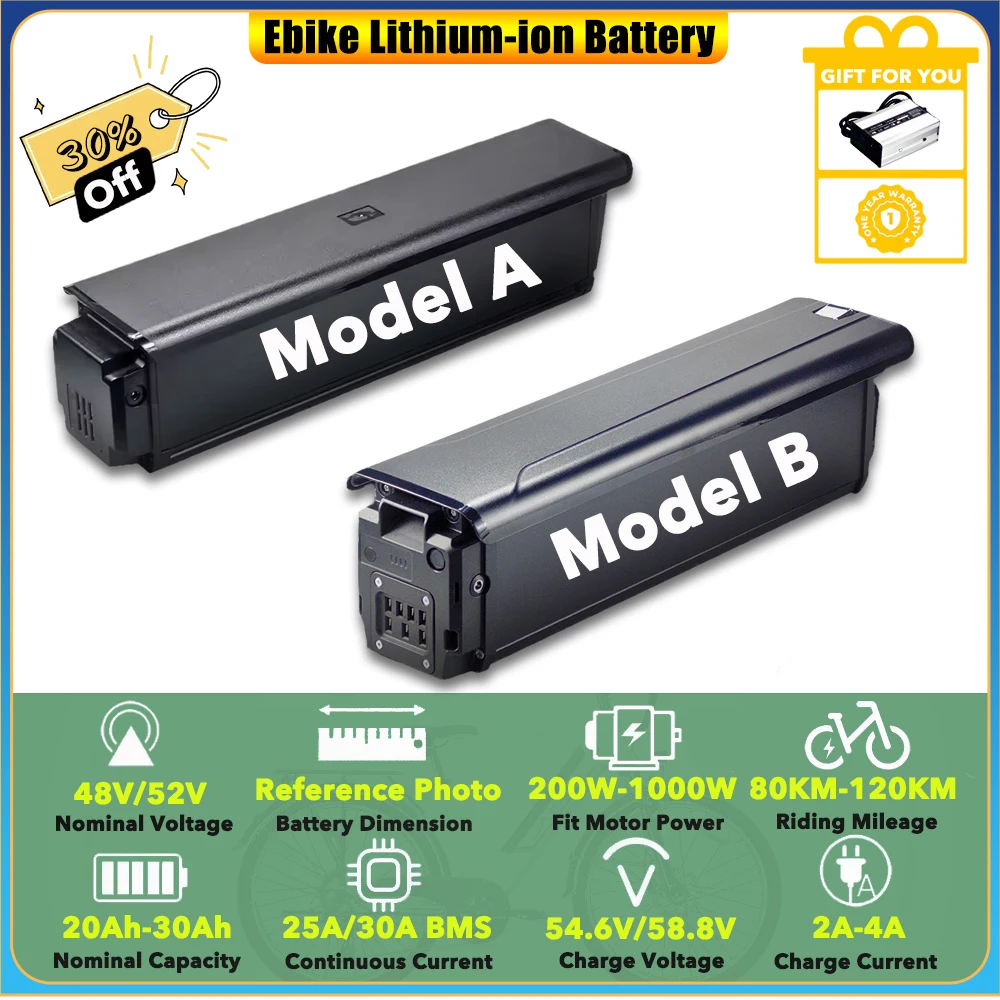 

Съемный интегрированный литиевый аккумулятор 48 В, 30 Ач, 52 В, 25 Ач для горного электровелосипеда дальнего действия с двумя двигателями HC26 AWD