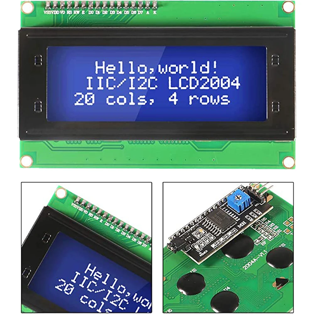 Módulo LCD com adaptador de interface para Arduino UNO R3, I2C Serial 2004, 20x4, azul, verde, branco, luz de fundo, LCD, pode combinar com interface I2C, IIC