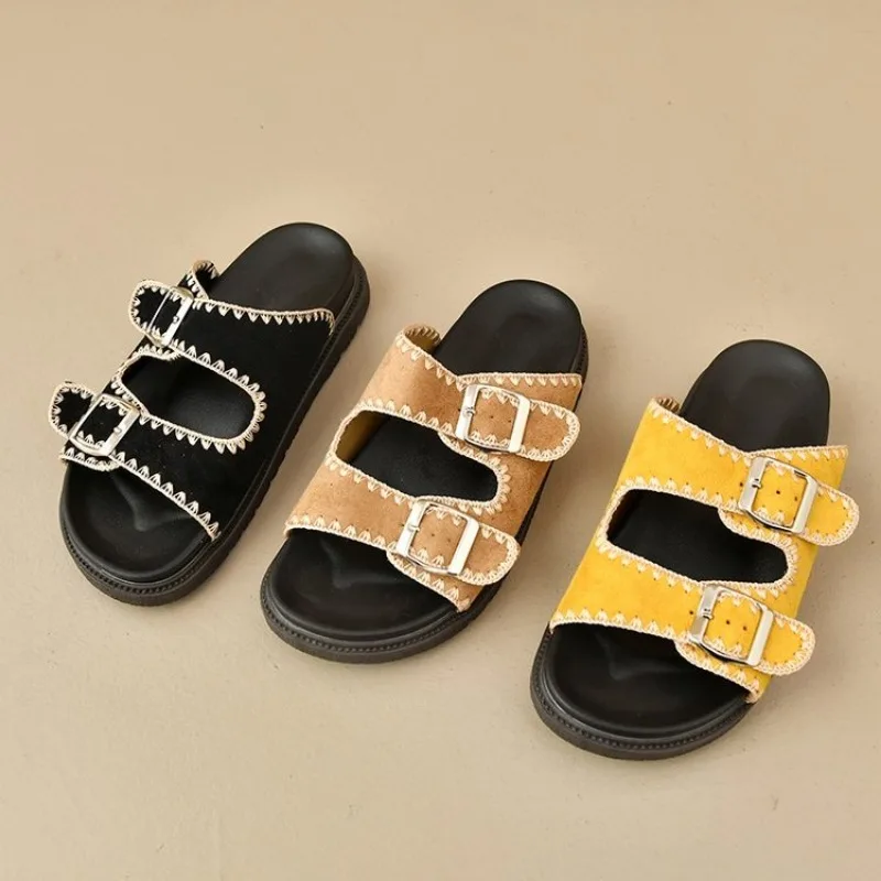 

High Quality Metal Buckle Design Women Slippers Sexy Comfort Non Slip Slide Sandals Summer Plus Size 41 42 Platform Flip Flops