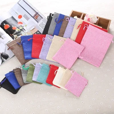 

50pc (4 Sizes) Linen Jute Drawstring Gift Bags Christmas Halloween Gift Box Packaging Gift Bags Wedding Candy Box Chocolate Bags