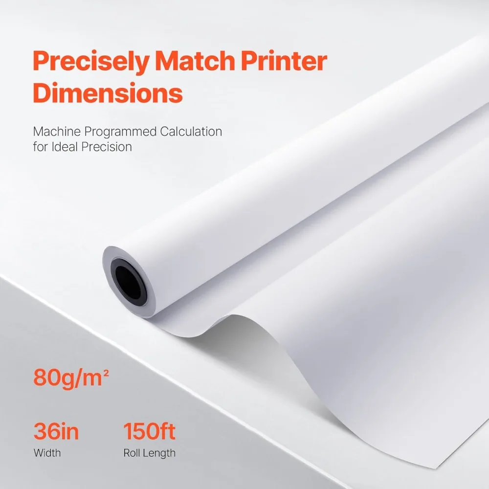 36인치 x 150피트 와이드 포맷 CAD 플로터 용지, 2인치 코어가 있는 4롤, 20LB 본드 용지