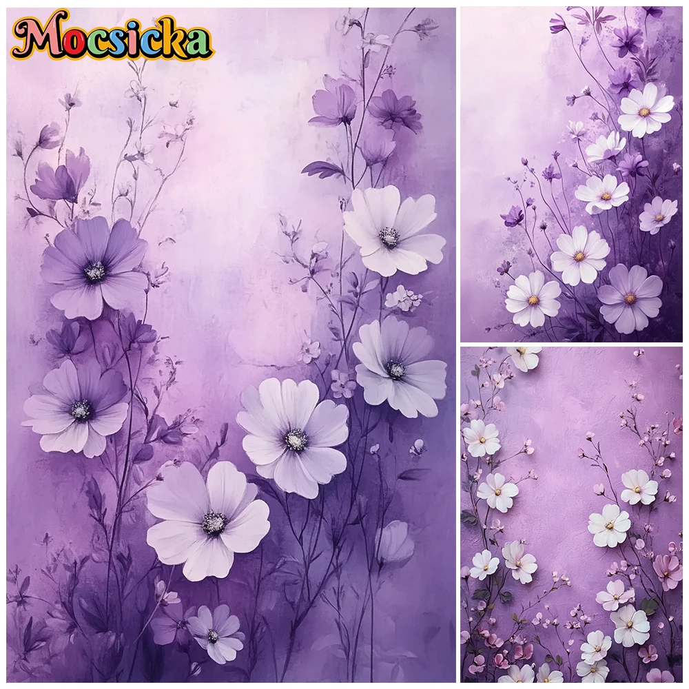 Mocsicka Purple Abstract Flower Photography Wall Backdrop Bride Wedding Portrait Photo Background Decorations Birthday Wallpaper