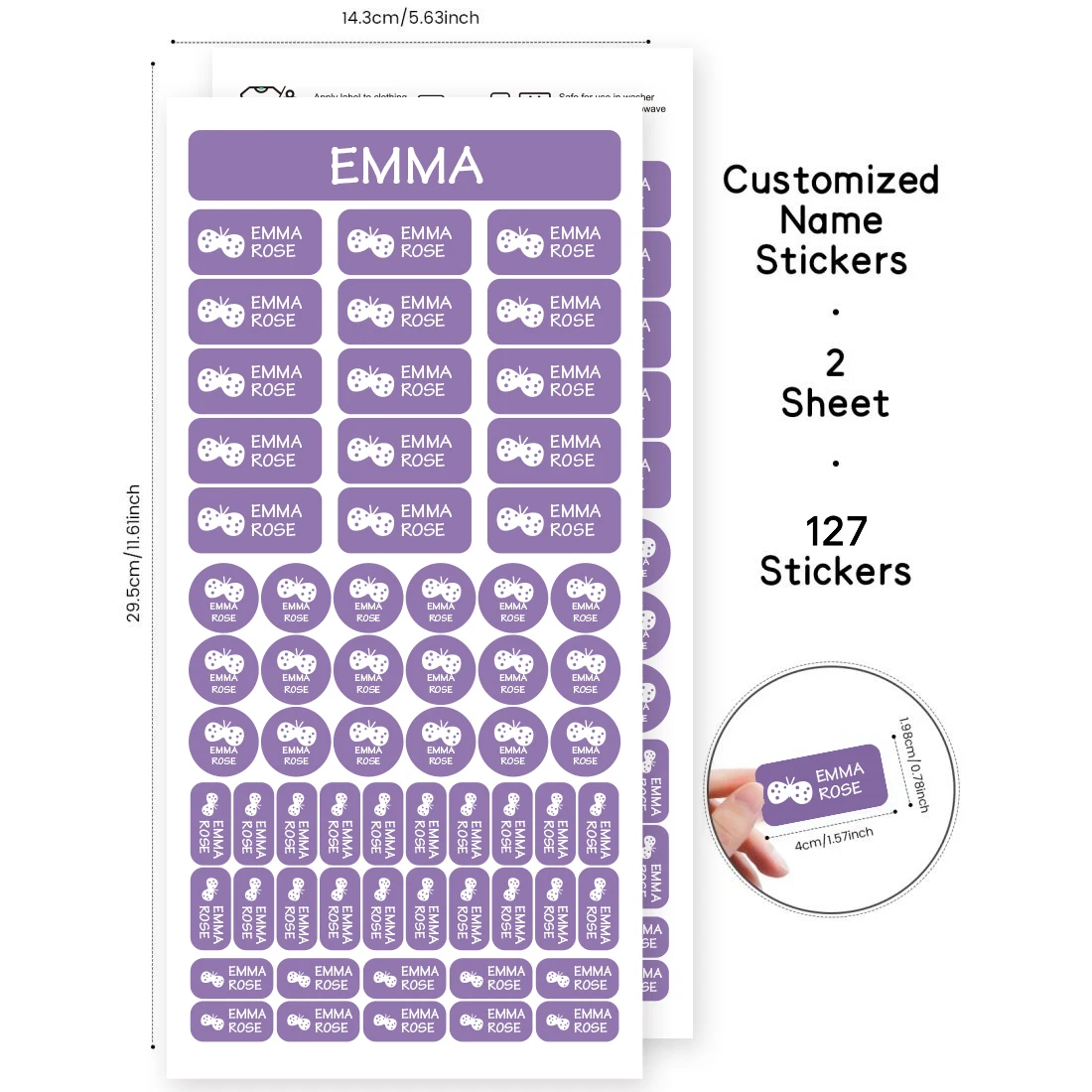 Custom Name Stickers,2 Sheets 127pcs Personalized Labels for Water Bottles,Lunch Boxes,Stationery,Kids’ Daycare,Easy to Apply