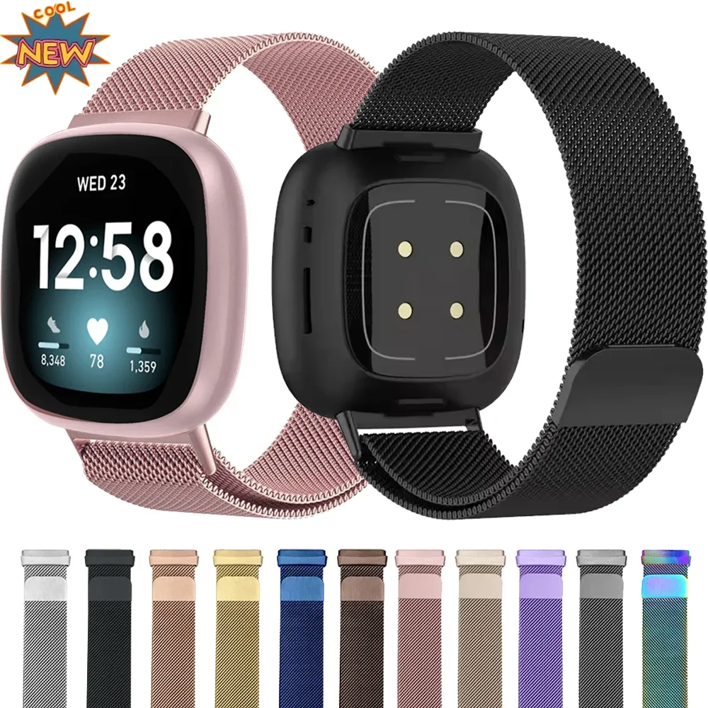 Correa oficial de Metal Milanese Loop para Fitbit Versa 4/Versa 3, pulsera para reloj inteligente Fitbit Sense 2-1, Correa magnética