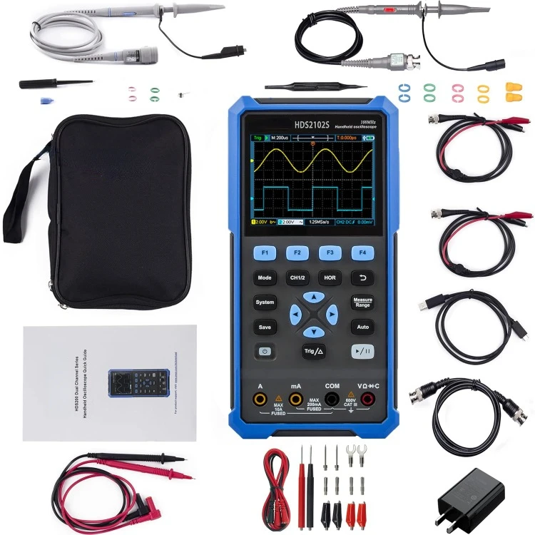 Oscyloskop HDS2102S 2 + 1CH Cyfrowy ręczny oscyloskop multimetr 3 w 1 Przepustowość 100 MHz Multimetr LCD 3,5"