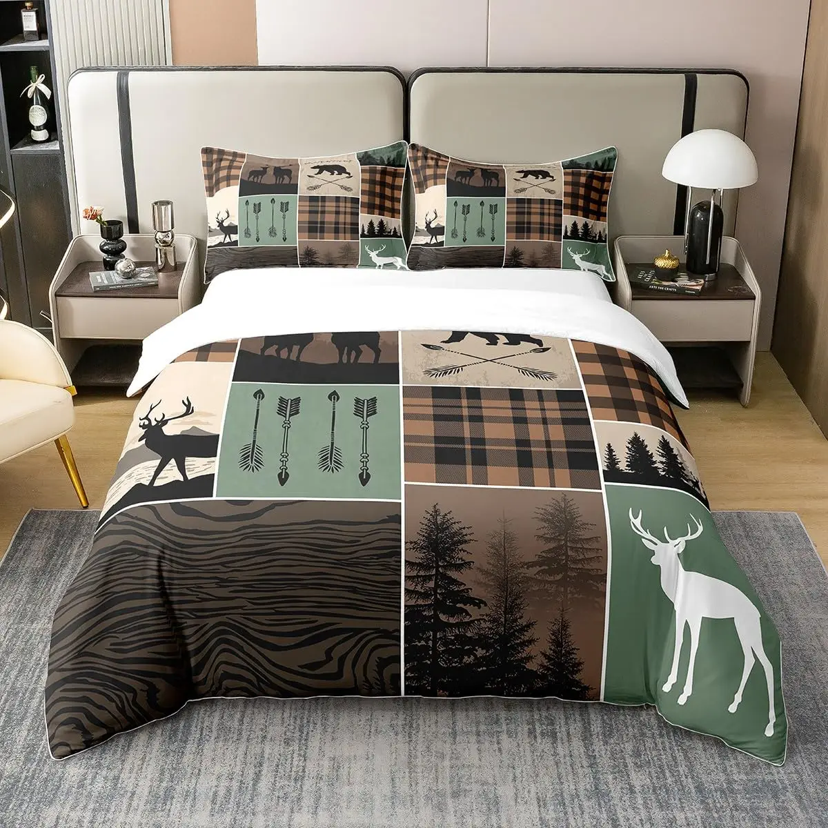 Deer Hunting Bedding Set Queen American Flag Duvet Cover Queen Size for Boys Teens, Room Decor Full Size with 2 Pillowcases