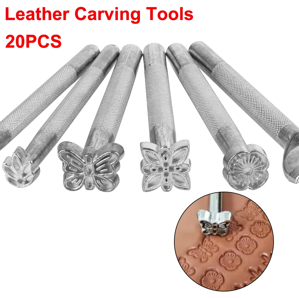 DIY Carving 20Pcs Sculpture Knocking Flowers Stencil Carving Chisel Set Leather Tool Accessories Arts And Crafts Printing