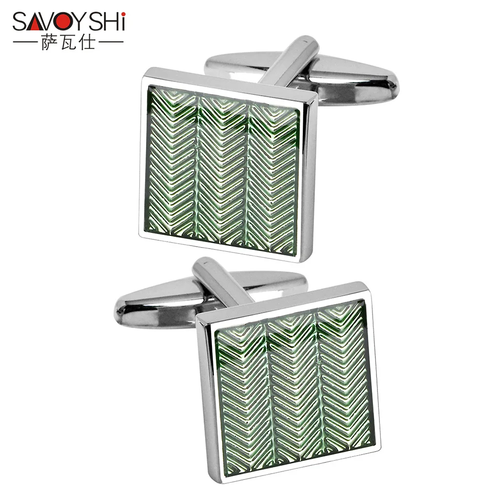 SAVOYSHI  Square Light Green Drip Oil Cufflinks For Mens French Shirt Business Gift Jewelry Cuff Buttons High Quality Cuff Links