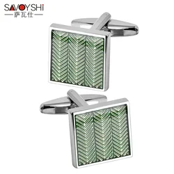 SAVOYSHI  Square Light Green Drip Oil Cufflinks For Mens French Shirt Business Gift Jewelry Cuff Buttons High Quality Cuff Links