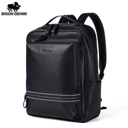 BISONDENIM Genuine Leather Men's Backpack Fashion Large Capacity Shoolbag For Boy Leather Laptop Backpack Bag N20228