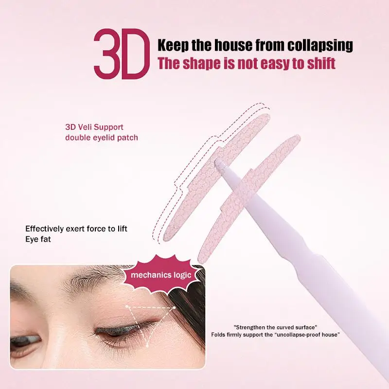 Hot 3D Support Invisible Double Eyelid Tape Self-Adhesive Transparent Eyelid Sticker Waterproof Fiber Sticker Eyelid Lift Strip