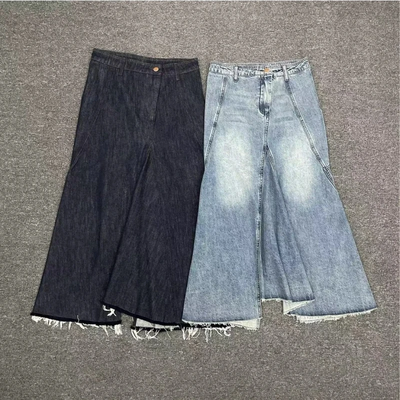 Novo estilo coreano casual franjas saia jeans com cauda de peixe dividida na primavera e no verão de 2025