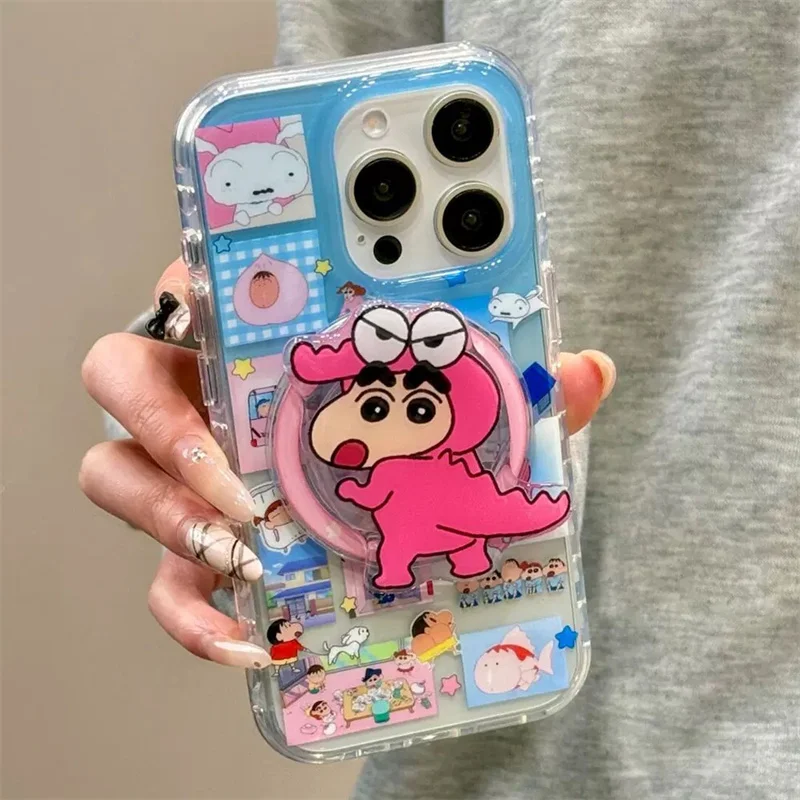 

Cute cartoon Crayon Shin -chan whole family Travel Magsafe Wireless Charging Case for iPhone 13 14 15 16 Pro Max Magnetic Holder