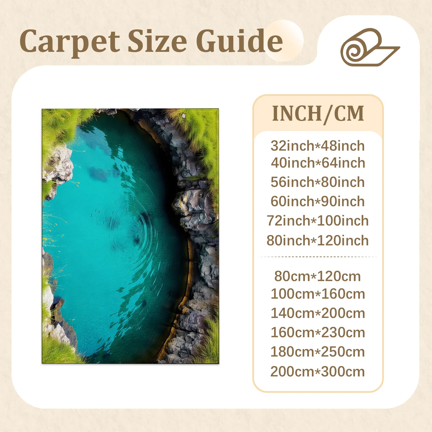 Large Indoor Area Rug, Soft Velvet Low Pile with Non-slip Dotted Backing, Machine Washable Turquoise Nature Stream Pattern for Living Room & Bedroom Home Decor