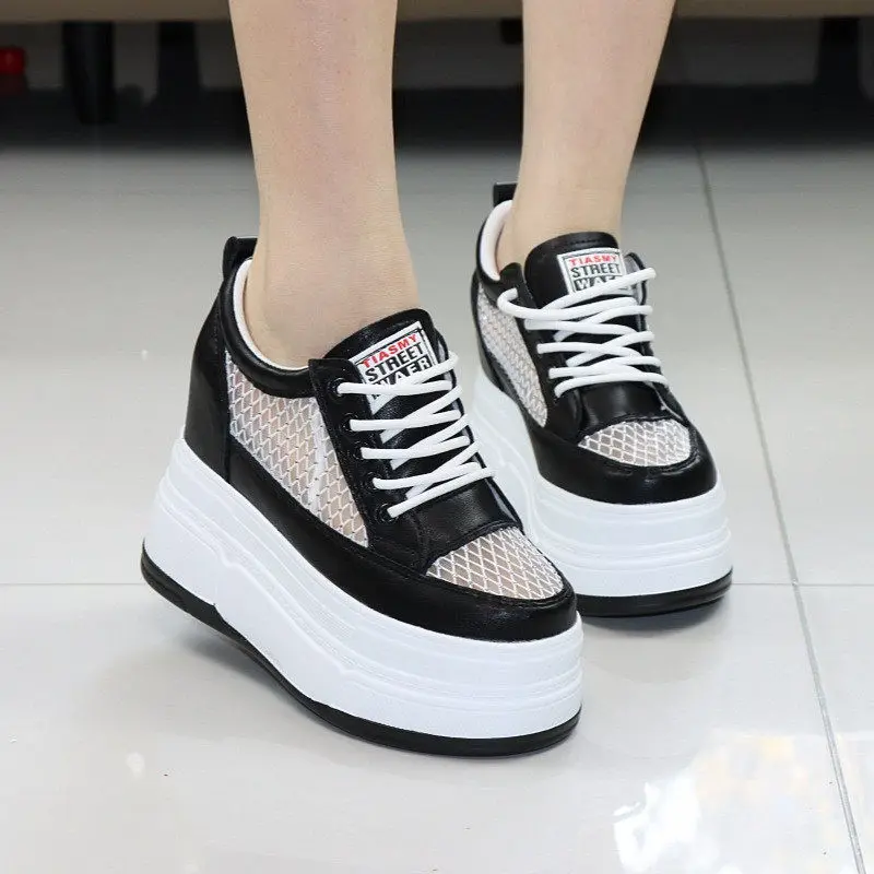 12CM Invisible Height Increasing Skate Shoes Women's Summer Mesh Sneakers 10CM platform Casual Footwear for Petite Women